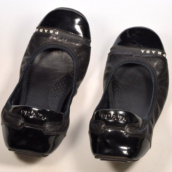 Prada Buffalo Dance Lux Black Leather Ballet Flats 3f4358 Size 36.5 W/ Box - Picture 3 of 6